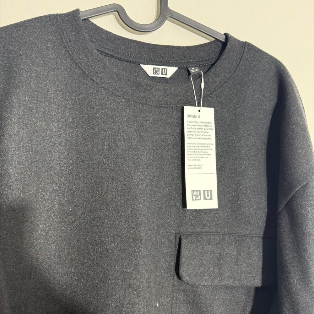 Uniqlo U Oversized Crewneck Sweatshirt Dark Grey Pocket NWT Size M Unisex - Picture 3 of 7